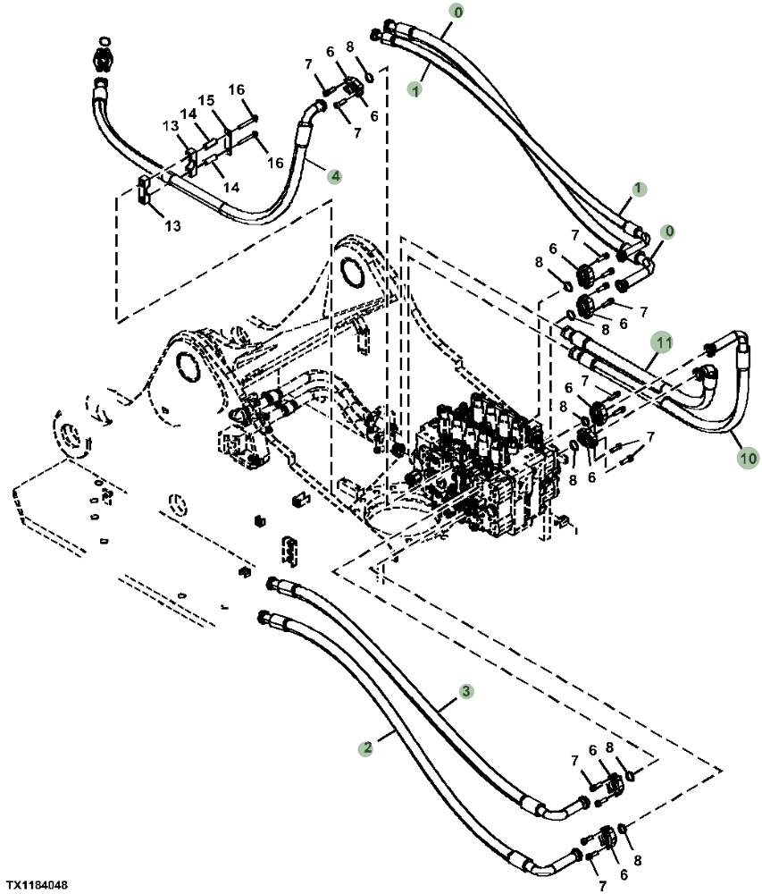 Hitachi ZX470-5A installation diagram showing hydraulic hose 4722251 at Pipe No. 4