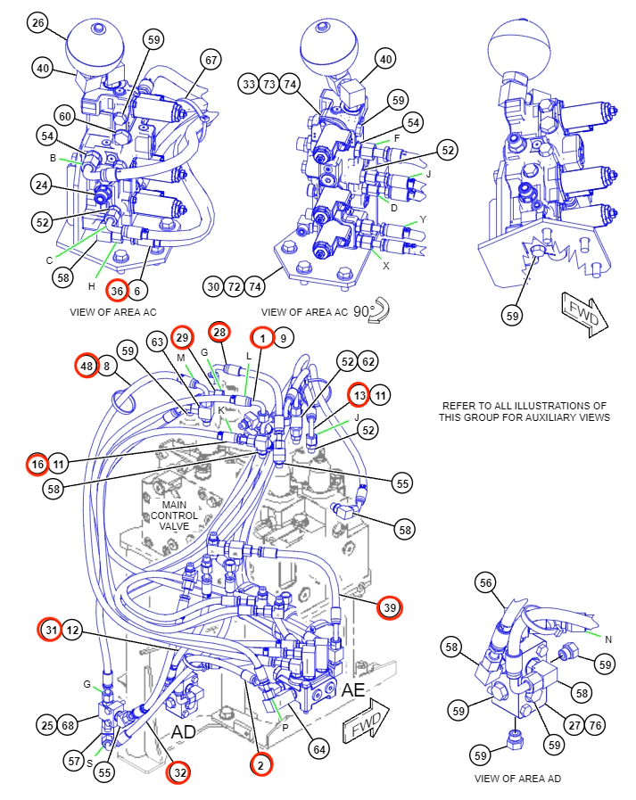 Caterpillar CAT®312D2 installation diagram showing hydraulic hose 104-8950 at Pipe No. 16
