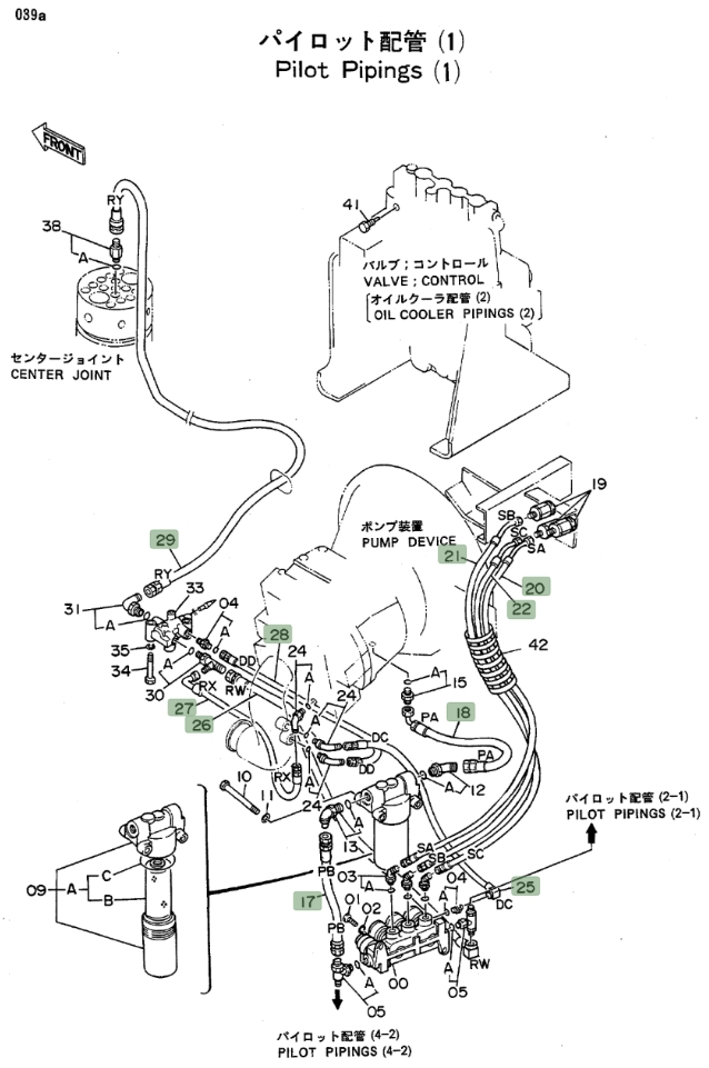 Hitachi EX100WD installation diagram showing hydraulic hose 4207997 at Pipe No. 17