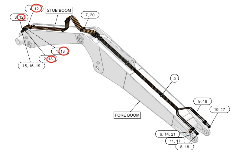 Caterpillar CAT®M317F installation diagram showing hydraulic hose 464-4946 at Pipe No. 13