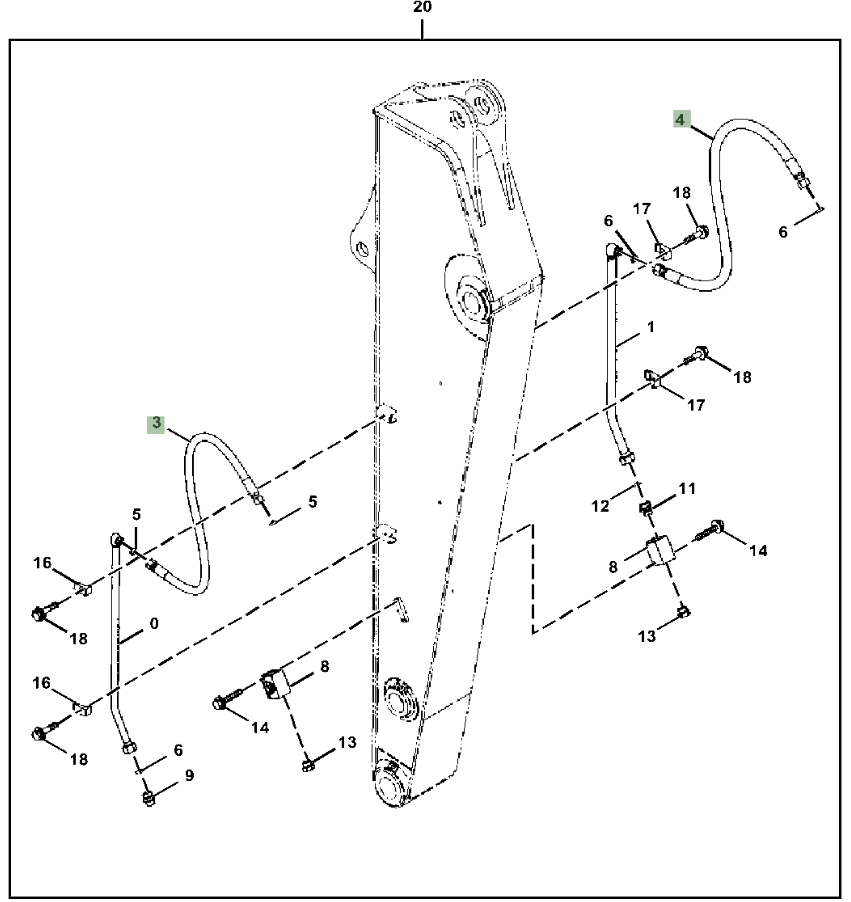 Hitachi ZX180LC-5G installation diagram showing hydraulic hose 4652746 at Pipe No. 4