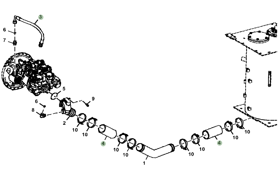 Hitachi ZX290LC-5N installation diagram showing hydraulic hose 4644625 at Pipe No. 3