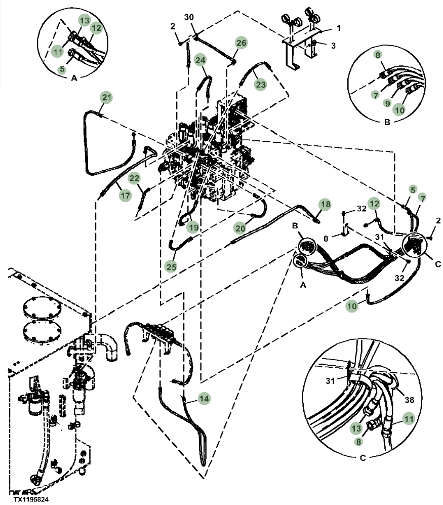Hitachi ZX870LC-5A installation diagram showing hydraulic hose 4715694 at Pipe No. 10
