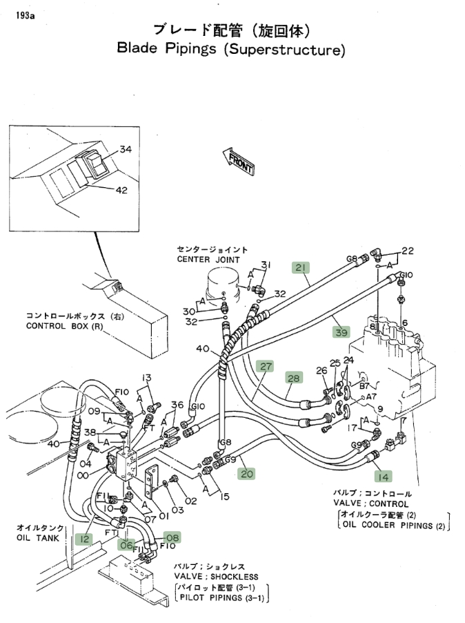 Hitachi EX100WD installation diagram showing hydraulic hose 4217329 at Pipe No. 21