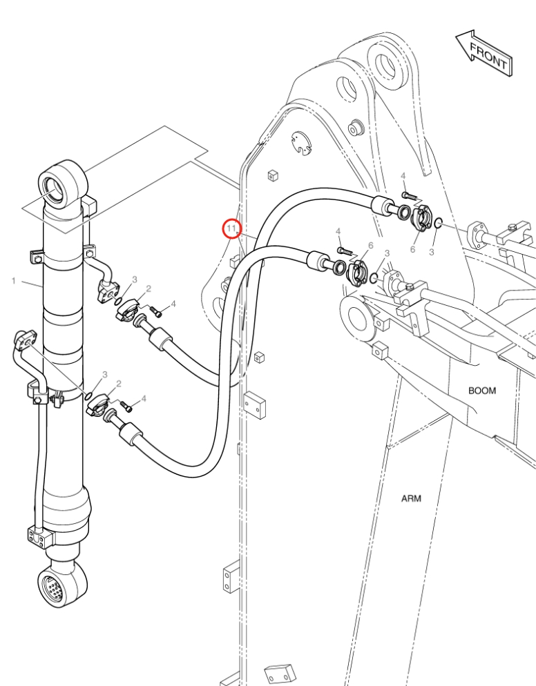 Doosan DX160LC-3 installation diagram showing hydraulic hose DS2119212 at Pipe No. 5