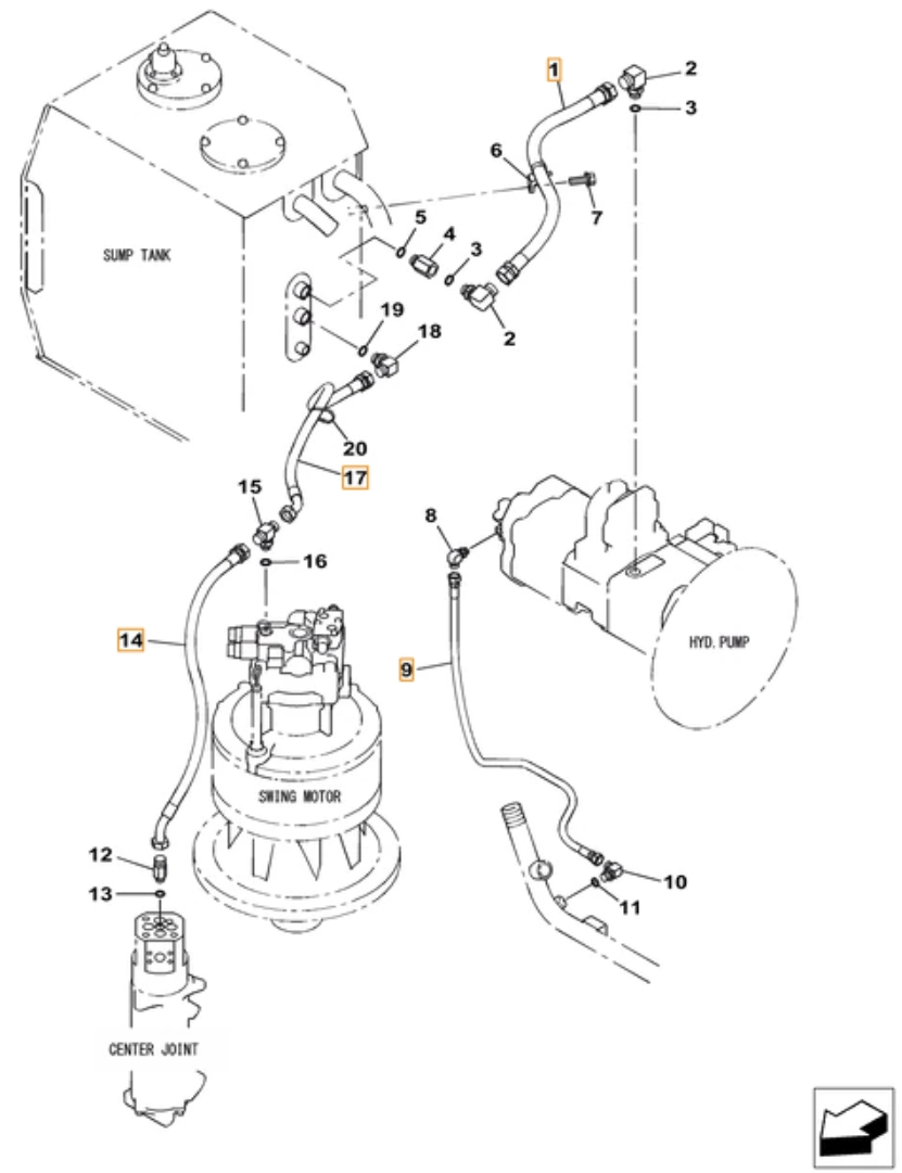 Case CX380C-8 LC installation diagram showing hydraulic hose KSJ12960 at Pipe No. 17