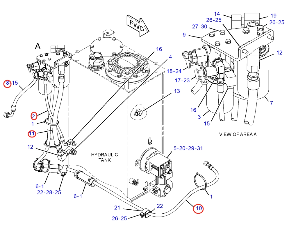 Caterpillar CAT®315F LCR installation diagram showing hydraulic hose 395-1441 at Pipe No. 11