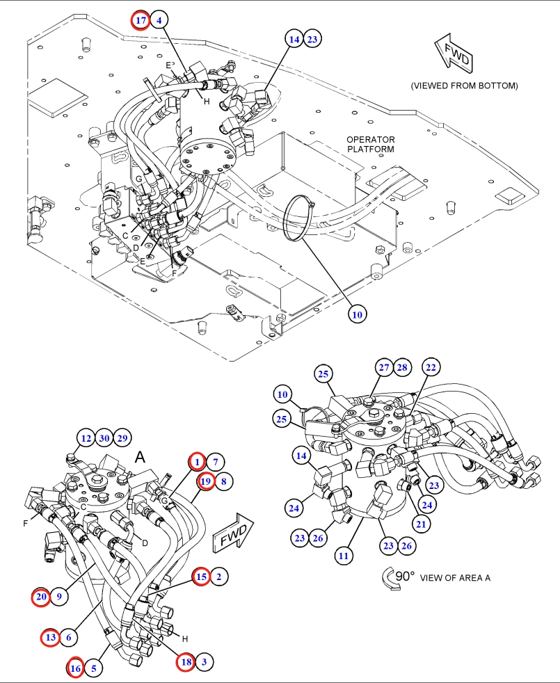 Caterpillar CAT®315F LCR installation diagram showing hydraulic hose 286-6399 at Pipe No. 15