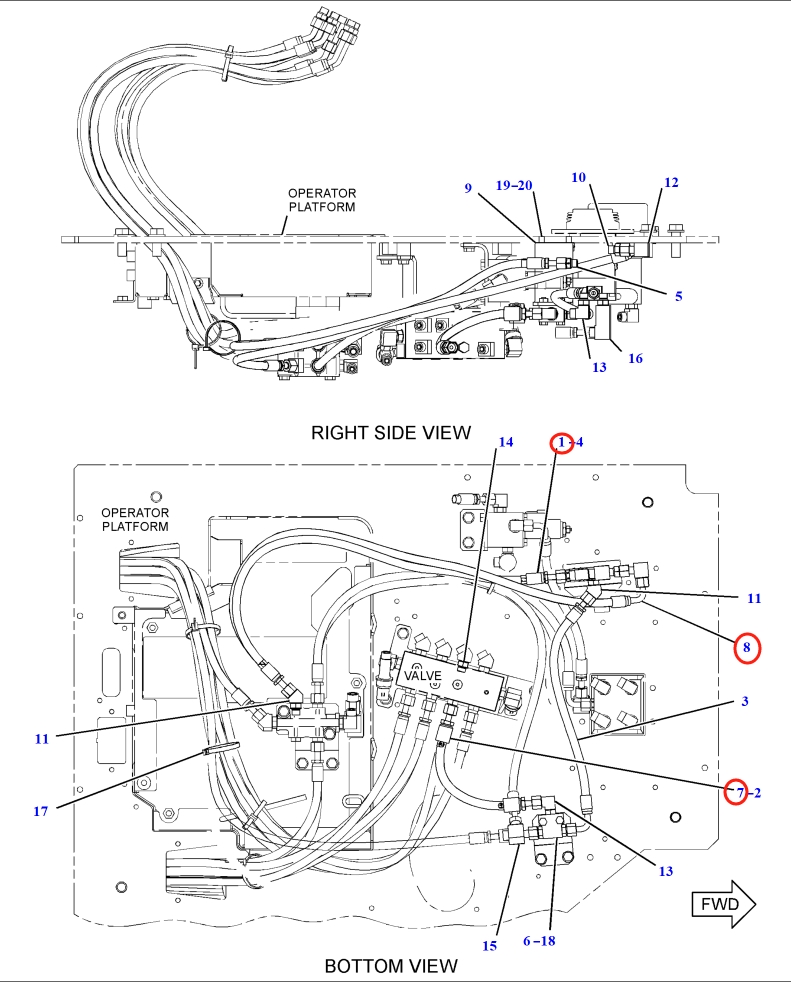 Caterpillar CAT®315F LCR installation diagram showing hydraulic hose 393-1251 at Pipe No. 7