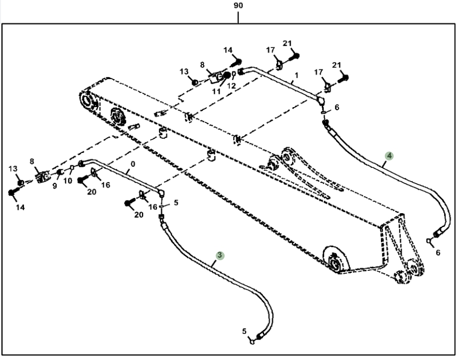 Hitachi ZX160LC-5N installation diagram showing hydraulic hose 4429016 at Pipe No. 3