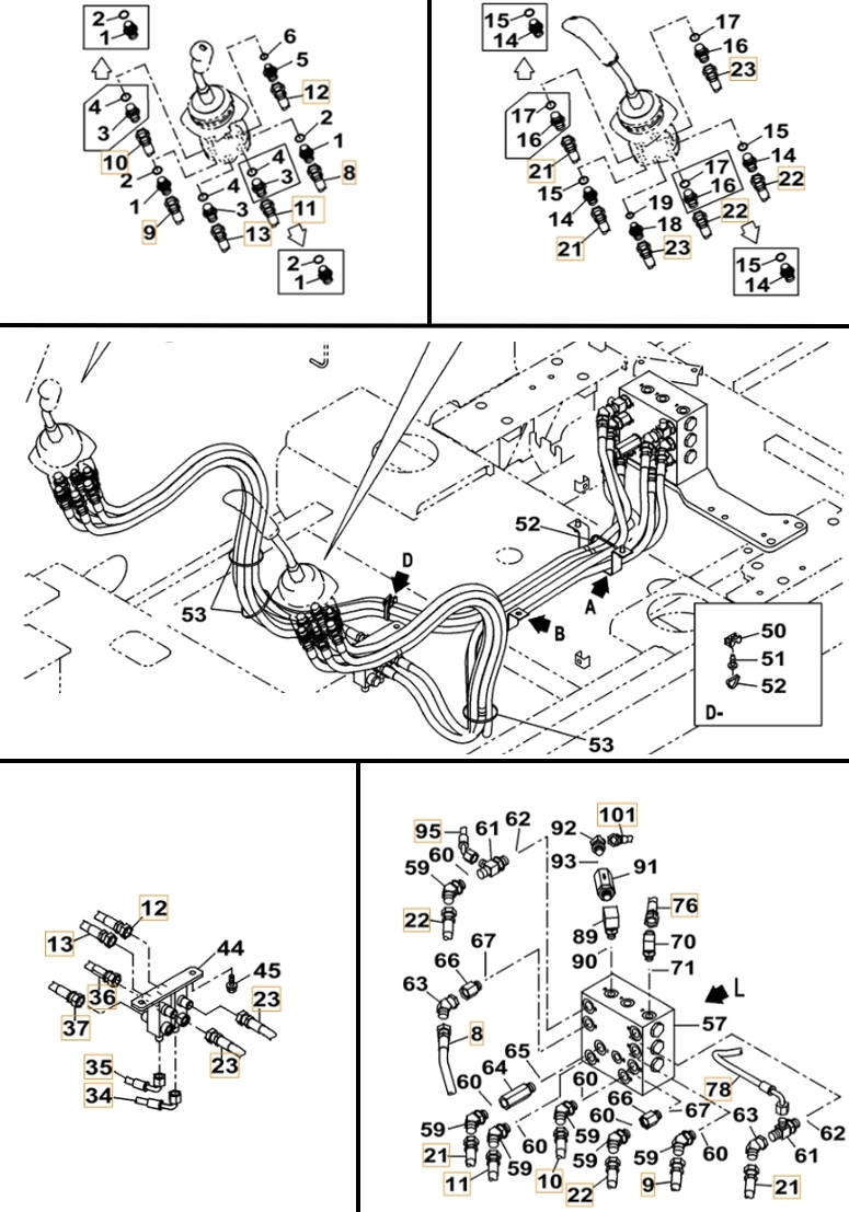 Case CX500C installation diagram showing hydraulic hose KRJ4381 at Pipe No. 22