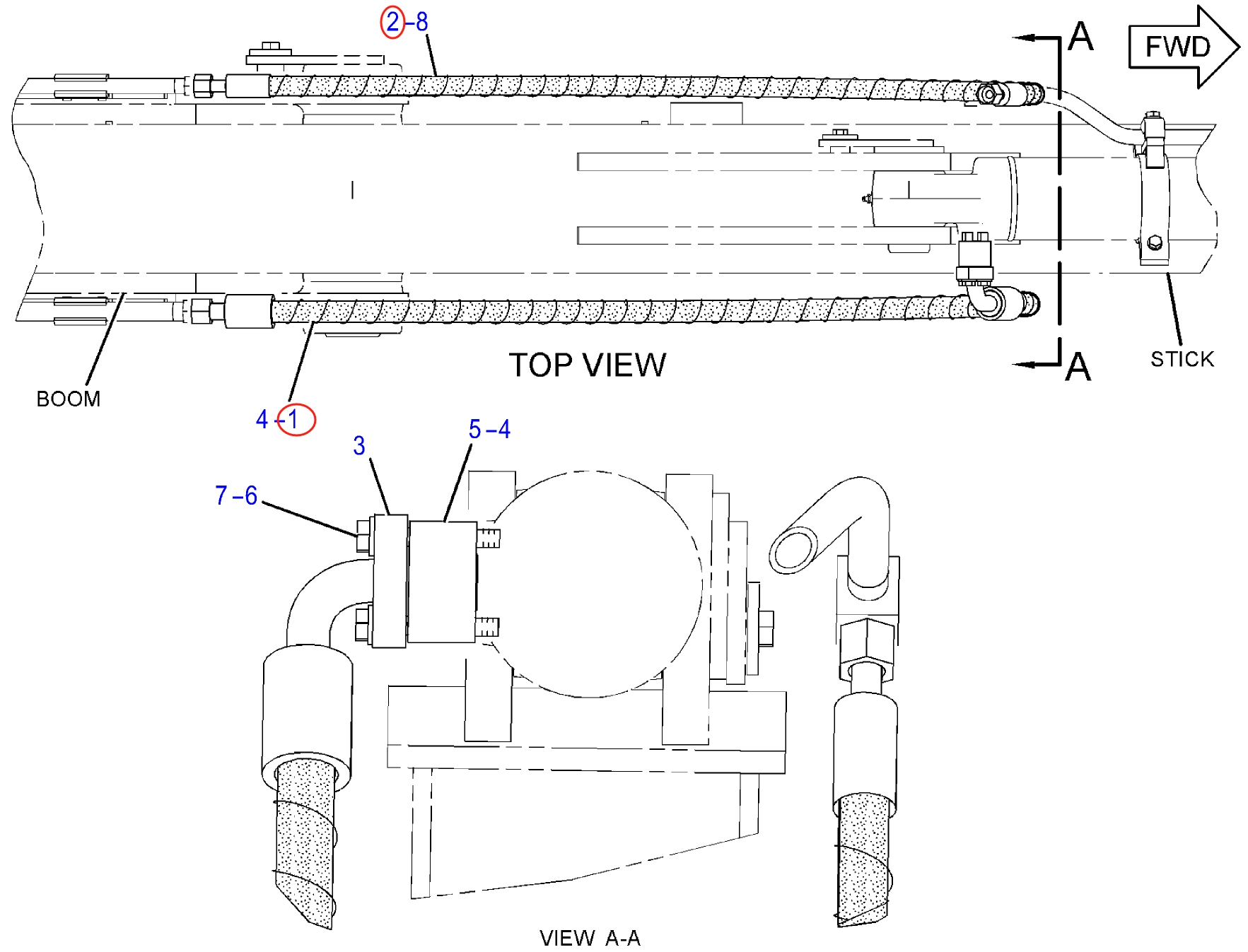 Caterpillar CAT®312D2 GC installation diagram showing hydraulic hose 123-2729 at Pipe No. 2