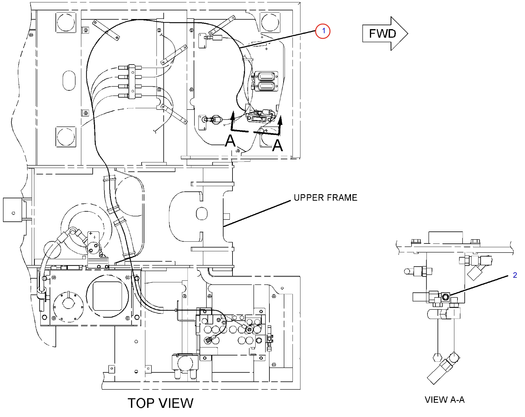 Caterpillar CAT®311C installation diagram showing hydraulic hose 4I-3514 at Pipe No. 1