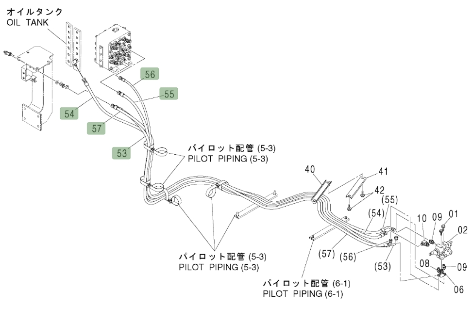 Hitachi ZX450LC installation diagram showing hydraulic hose 4484024 at Pipe No. 57