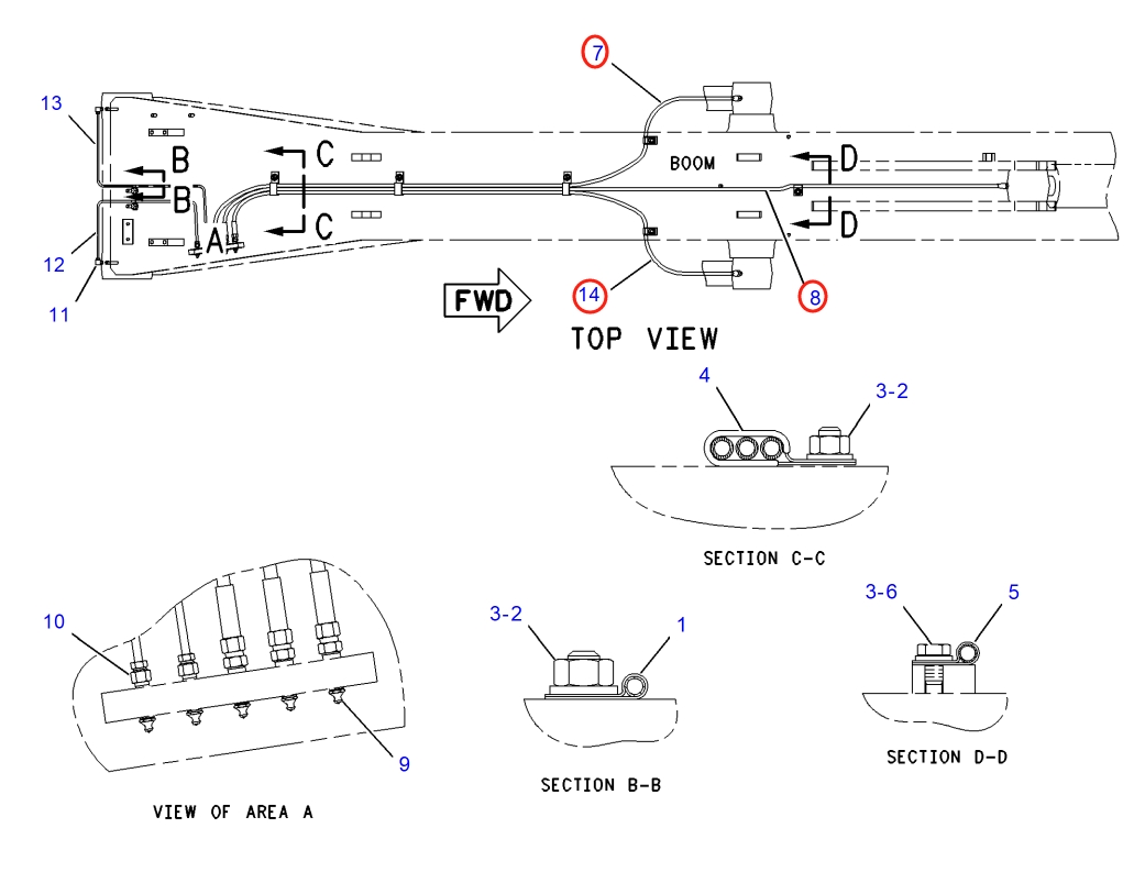 Caterpillar CAT®316F L installation diagram showing hydraulic hose 123-5349 at Pipe No. 7