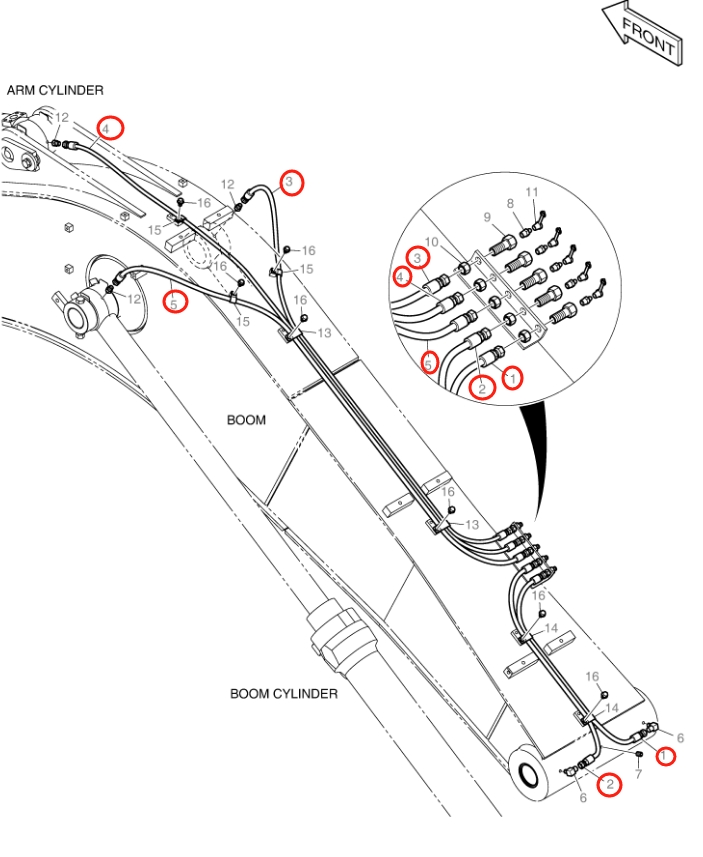 Doosan DX140LC-3 installation diagram showing hydraulic hose DS20531099 at Pipe No. 5