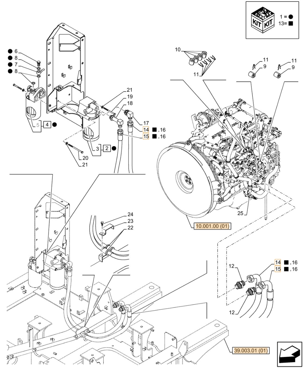 Case CX210C LC installation diagram showing hydraulic hose KRH10330 at Pipe No. 15