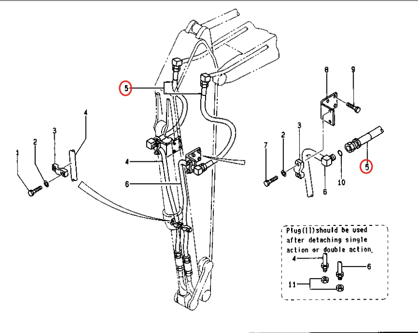 Caterpillar CAT®E200B installation diagram showing hydraulic hose 099-5589 at Pipe No. 5
