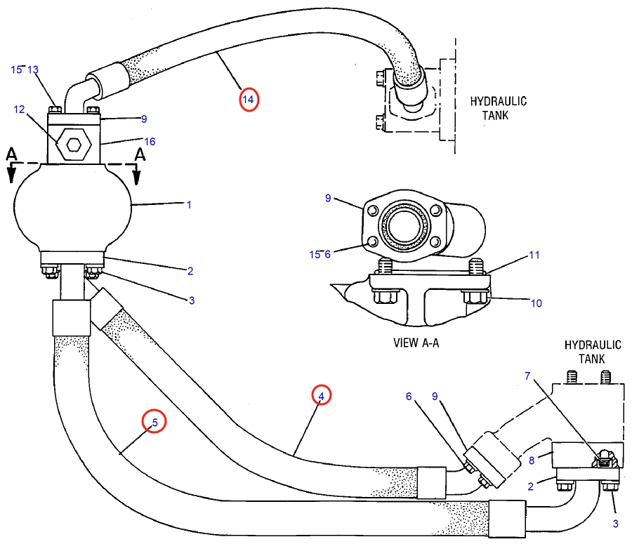 Caterpillar CAT®231D installation diagram showing hydraulic hose 6W-6303 at Pipe No. 14