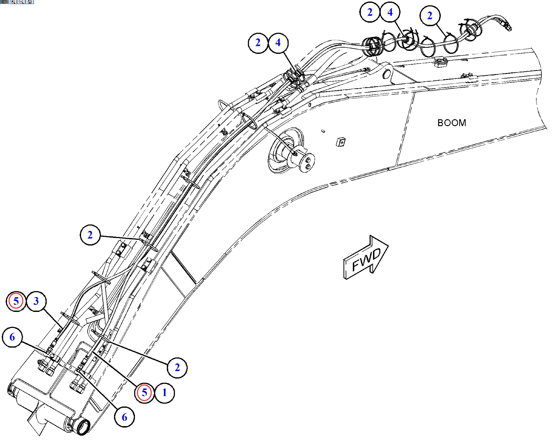 Caterpillar CAT®312E installation diagram showing hydraulic hose 455-3506 at Pipe No. 5