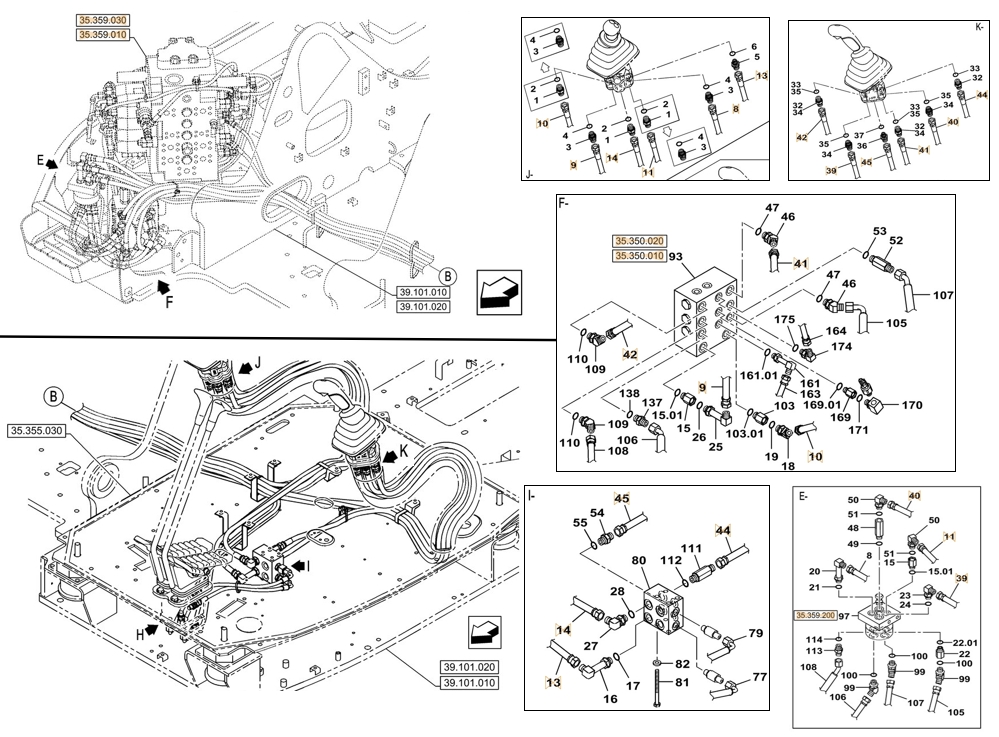 Case CX145C SR installation diagram showing hydraulic hose KHJ2438 at Pipe No. 45