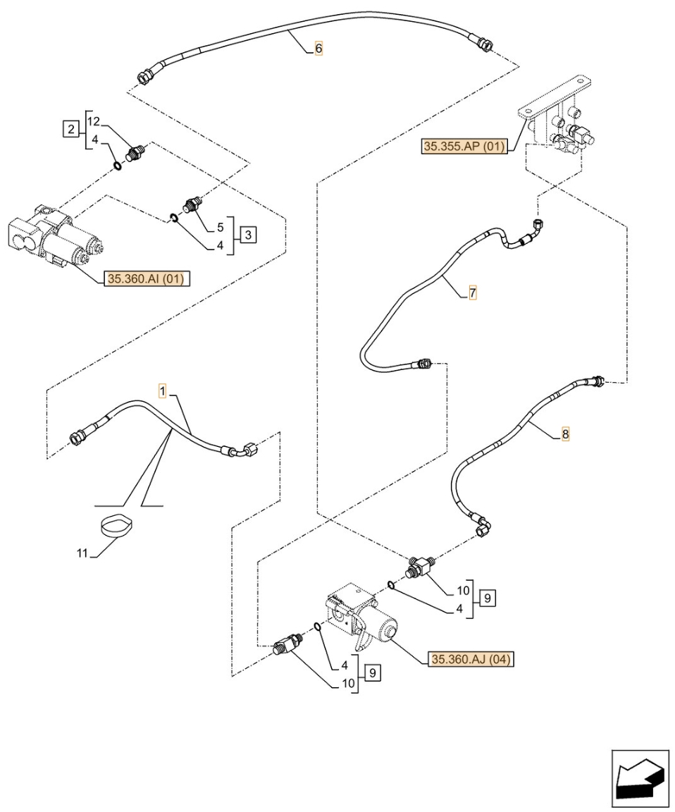 Case CX300D LC installation diagram showing hydraulic hose KHJ2163 at Pipe No. 1