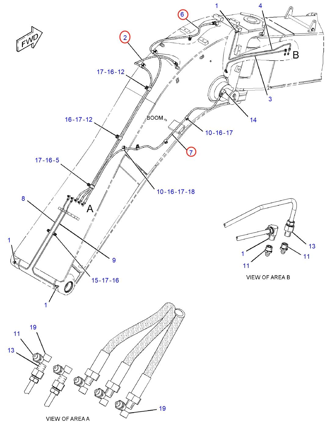 Caterpillar CAT®314F CR installation diagram showing hydraulic hose 166-3152 at Pipe No. 6