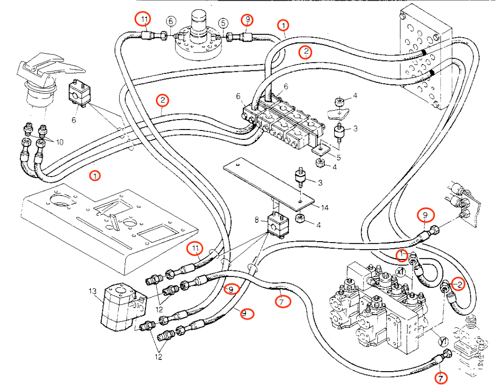 Caterpillar CAT®214B installation diagram showing hydraulic hose 8U-0106 at Pipe No. 9