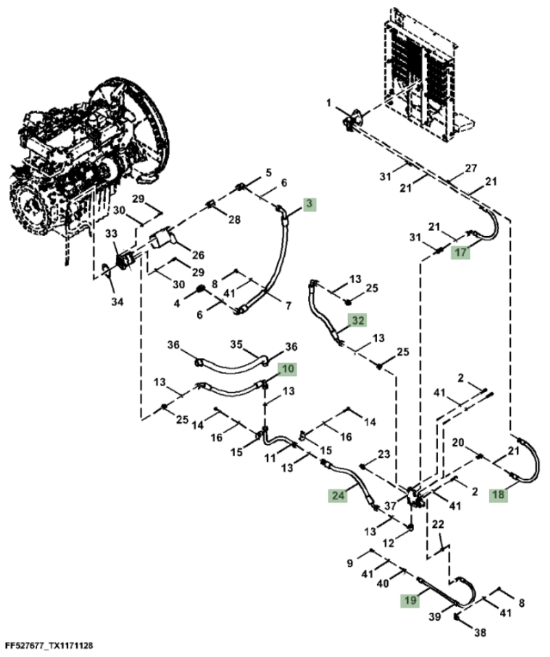 Hitachi ZX310F-FE-6N installation diagram showing hydraulic hose FF532759 at Pipe No. 3
