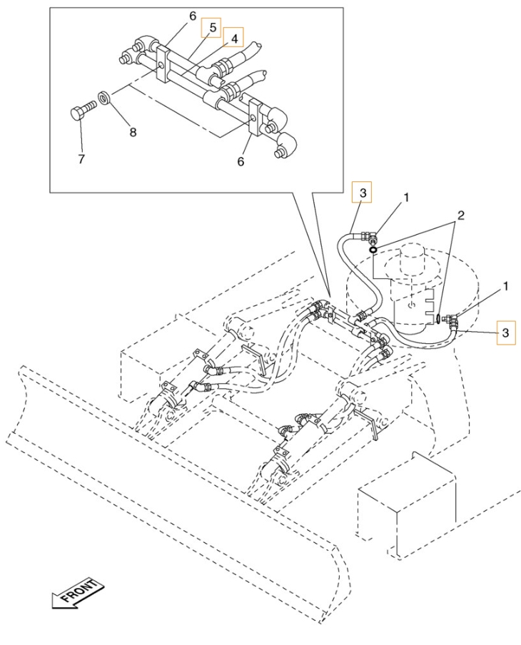 Case CX130B installation diagram showing hydraulic hose KAV0390 at Pipe No. 3