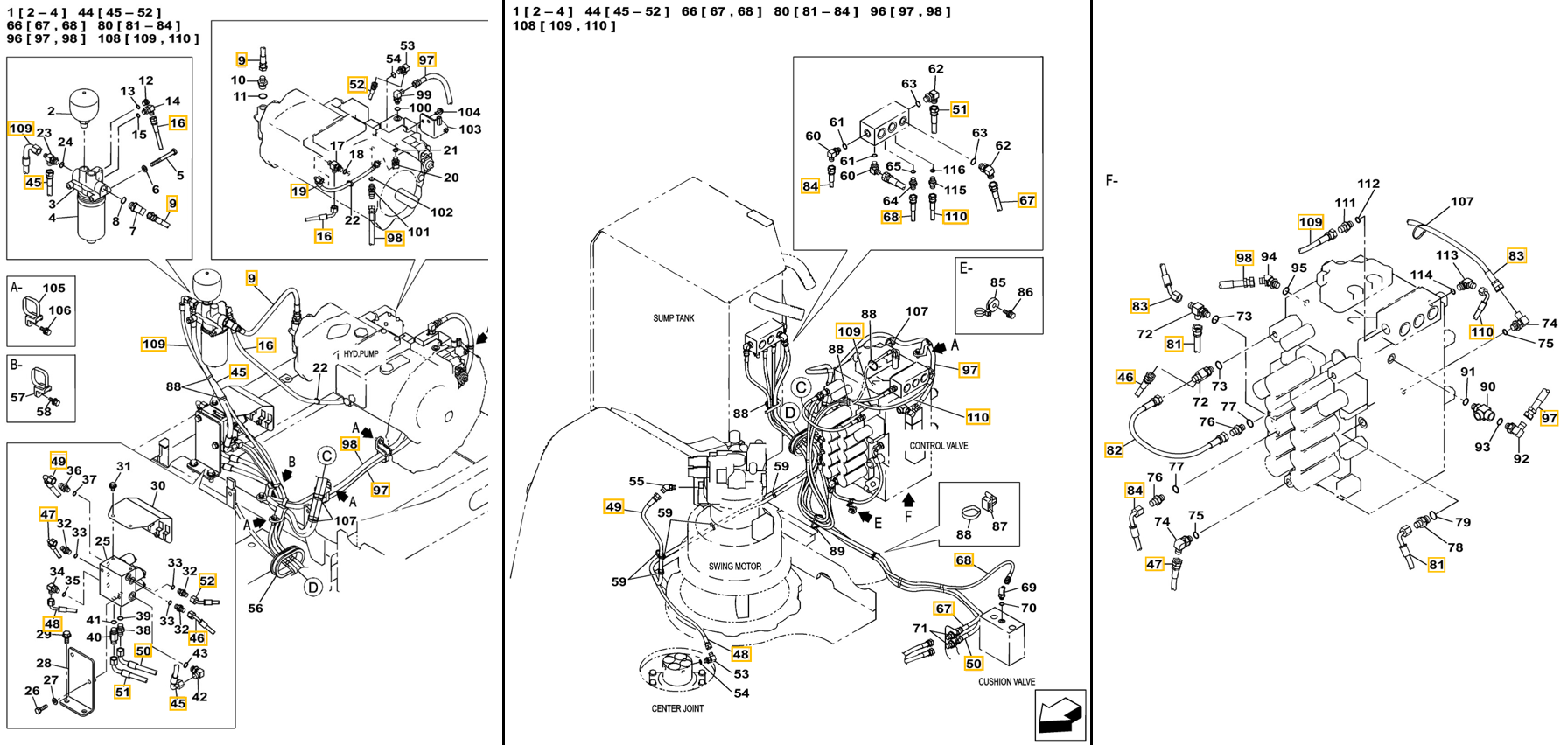 Case CX240C-8 installation diagram showing hydraulic hose KHJ2163 at Pipe No. 81