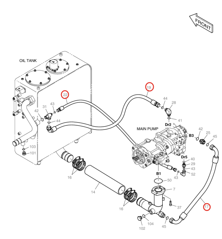 Doosan DX160LC-3 installation diagram showing hydraulic hose DS2012150 at Pipe No. 22