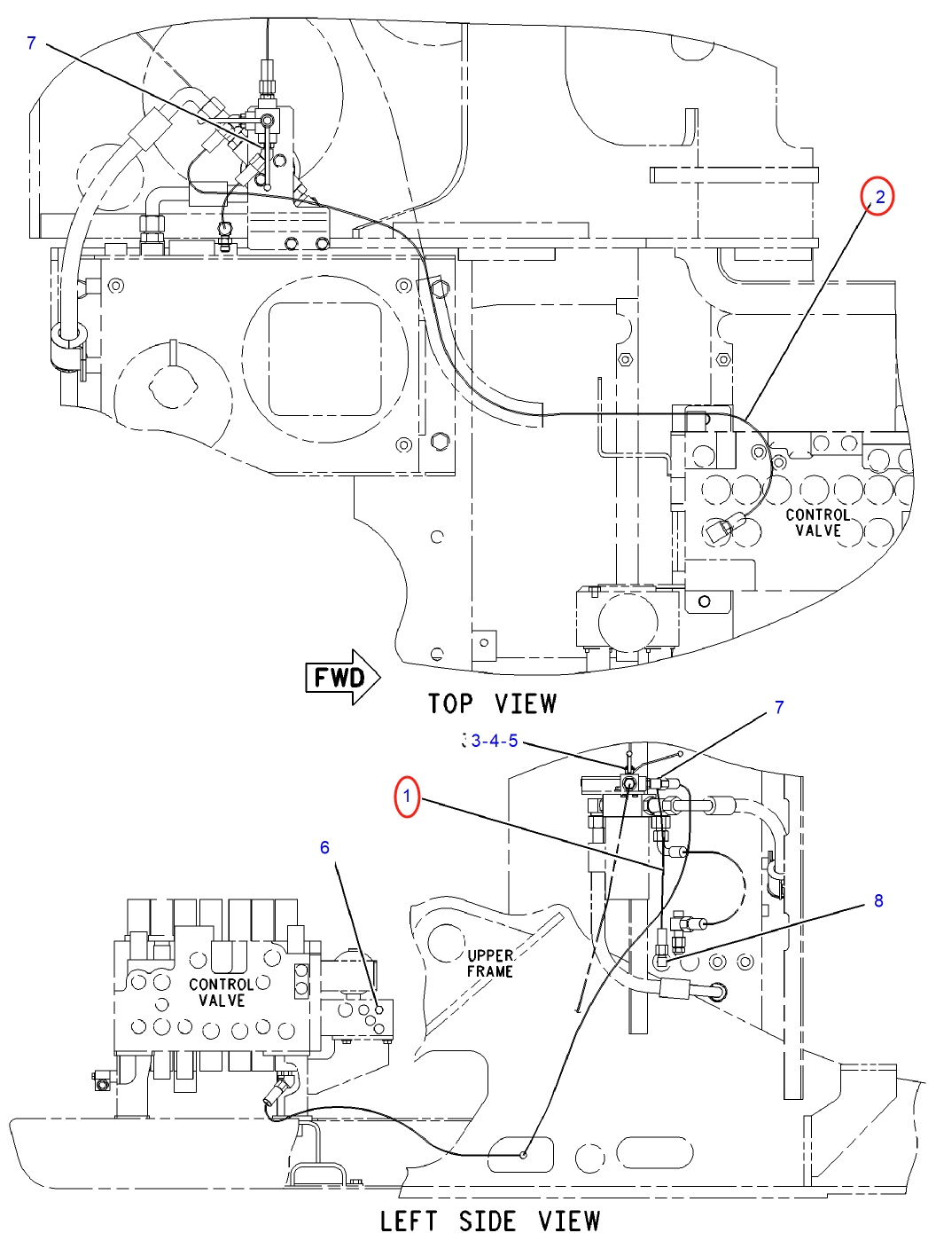 Caterpillar CAT®311C installation diagram showing hydraulic hose 4I-1031 at Pipe No. 1