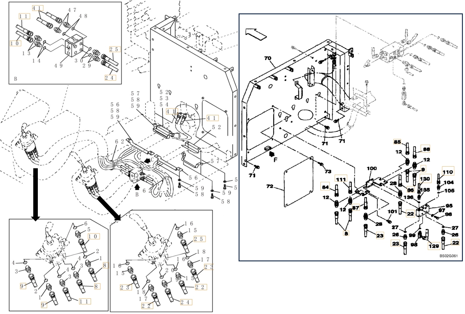 Case CX210LR installation diagram showing hydraulic hose 159214A1 at Pipe No. 10