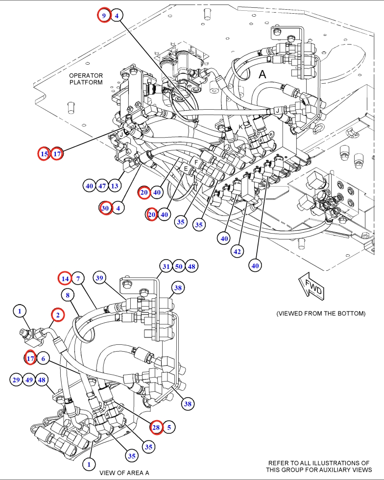 Caterpillar CAT®315F LCR installation diagram showing hydraulic hose 307-4966 at Pipe No. 20