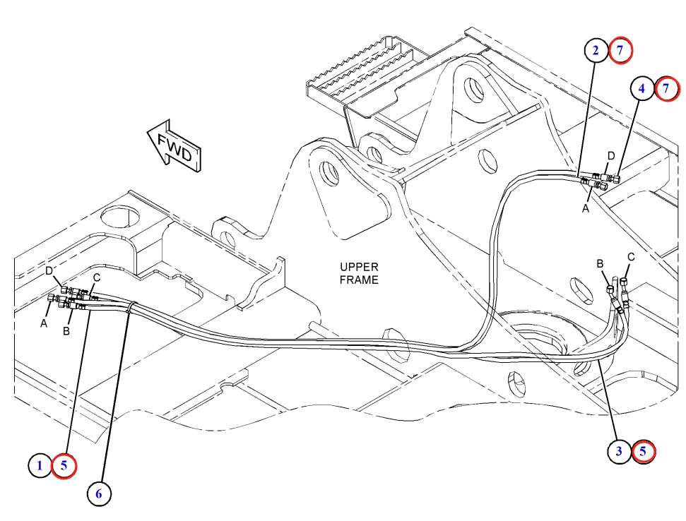 Caterpillar CAT®316F L installation diagram showing hydraulic hose 187-5669 at Pipe No. 7