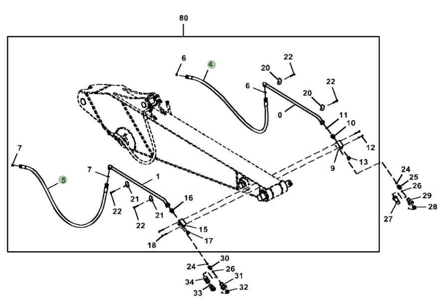 Hitachi ZX350LC-5N installation diagram showing hydraulic hose 4642276 at Pipe No. 5