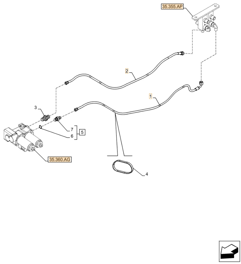 Case CX300D LC installation diagram showing hydraulic hose KHJ2088 at Pipe No. 1