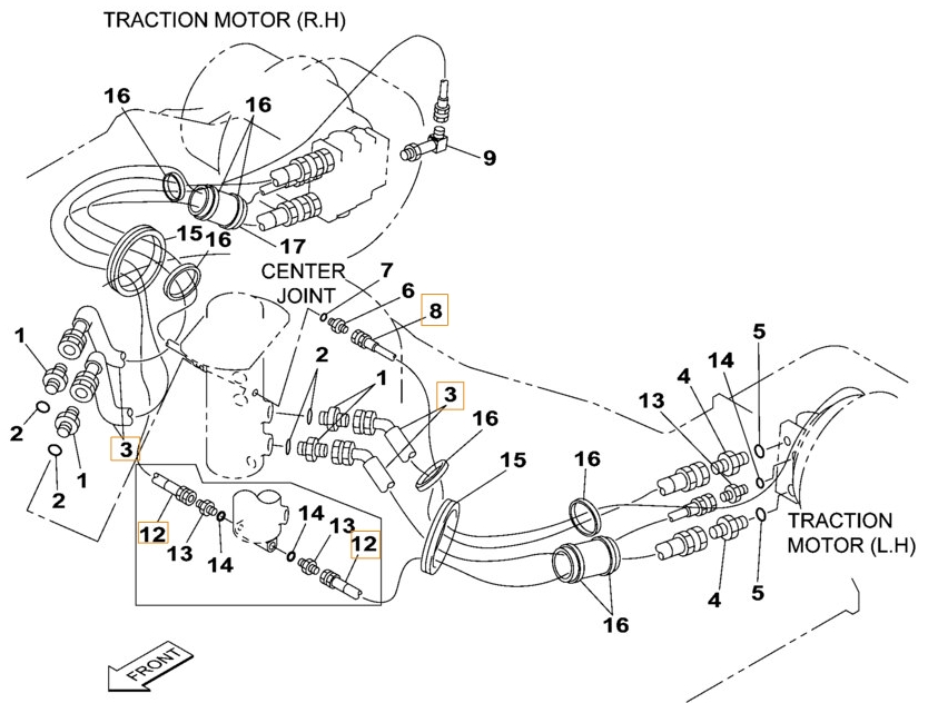 Case CX180B installation diagram showing hydraulic hose 165933A1 at Pipe No. 12
