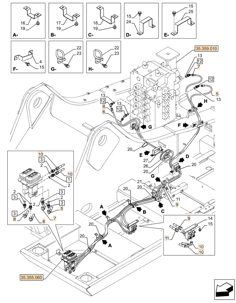 Case CX500D LC ME installation diagram showing hydraulic hose KHJ2093 at Pipe No. 10