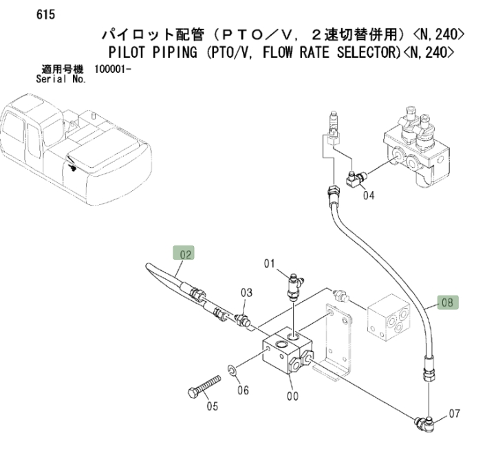 Hitachi ZX200LC installation diagram showing hydraulic hose 4437282 at Pipe No. 8