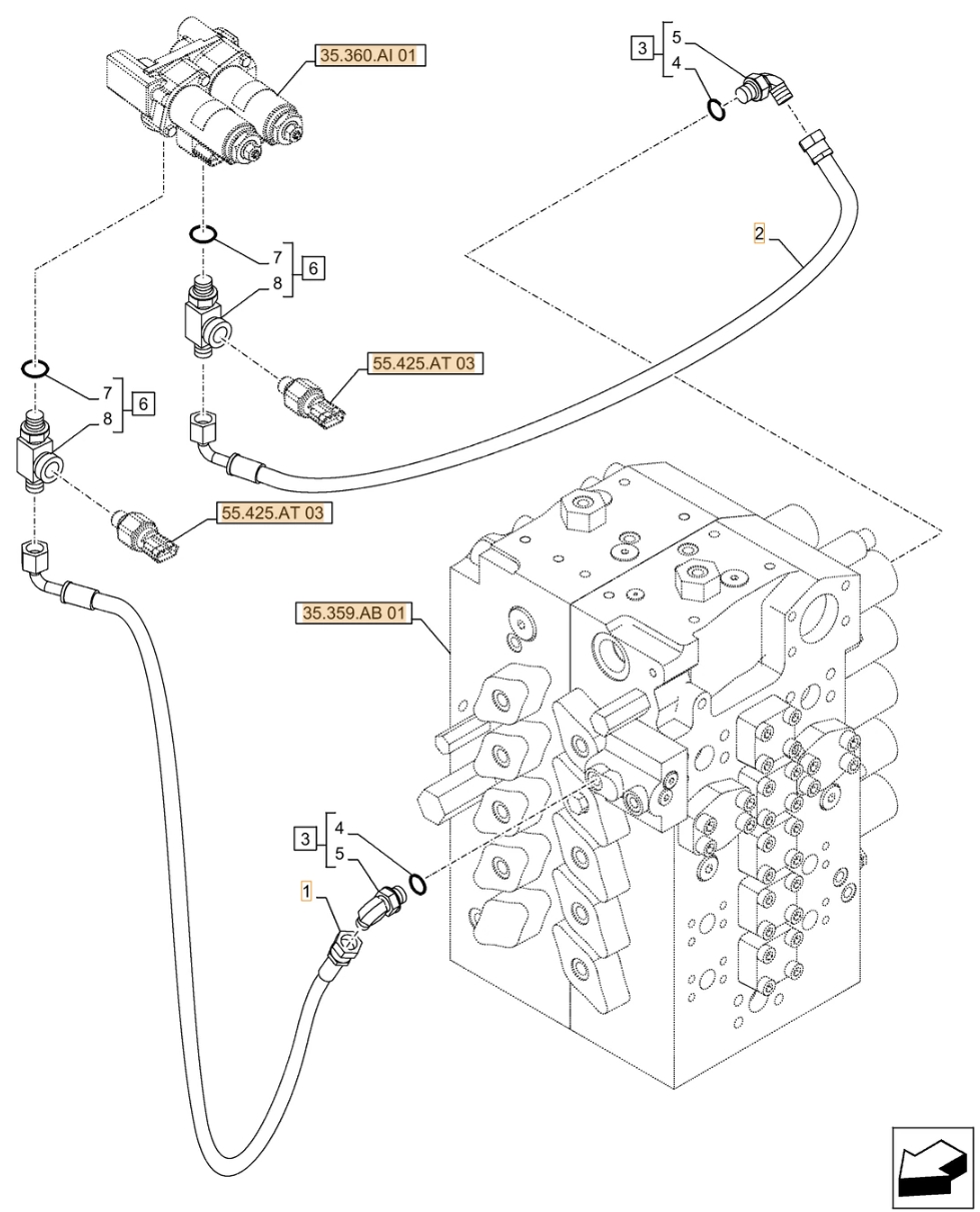 Case CX500D LC installation diagram showing hydraulic hose KHJ11500 at Pipe No. 2