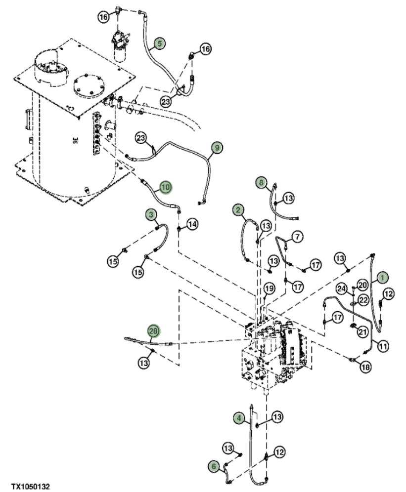 Hitachi ZXS370F-3 installation diagram showing hydraulic hose 4628891 at Pipe No. 10
