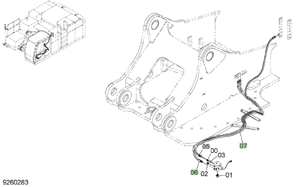 Hitachi ZX850LC-3 installation diagram showing hydraulic hose 4635263 at Pipe No. 5