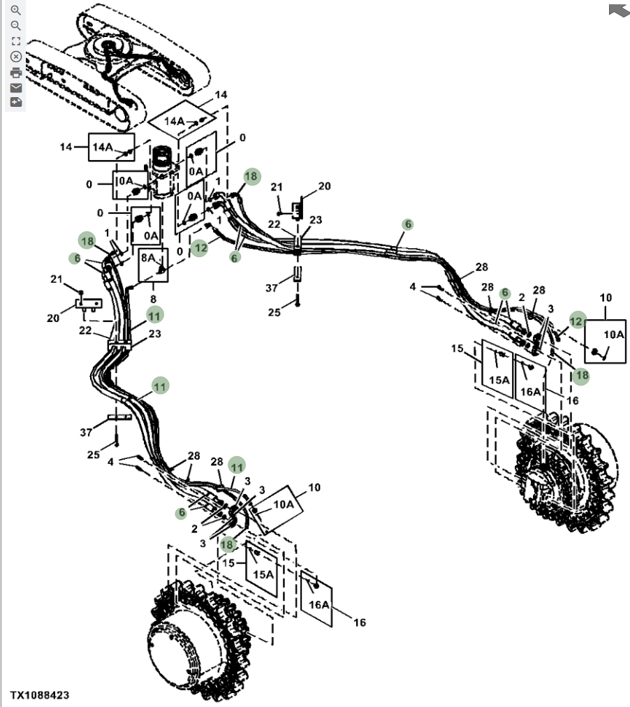 Hitachi ZX670LC-5B installation diagram showing hydraulic hose 4644538 at Pipe No. 6