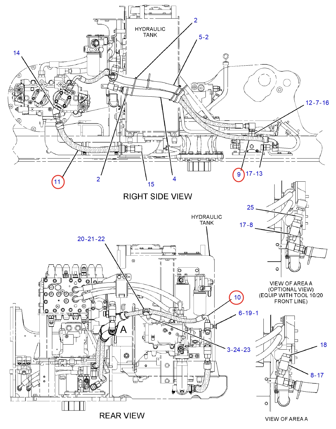 Caterpillar CAT®312F installation diagram showing hydraulic hose 368-1604 at Pipe No. 11