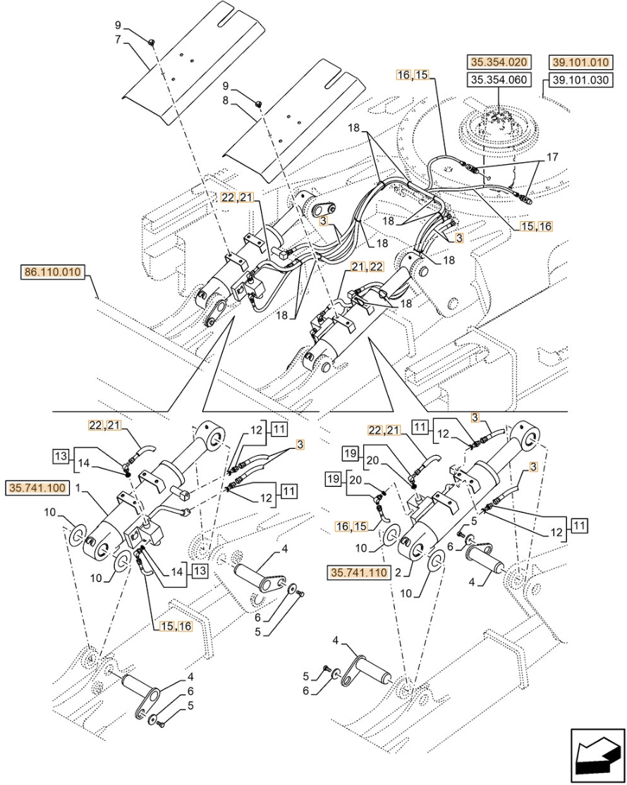 Case CX130E installation diagram showing hydraulic hose 159004A1 at Pipe No. 15
