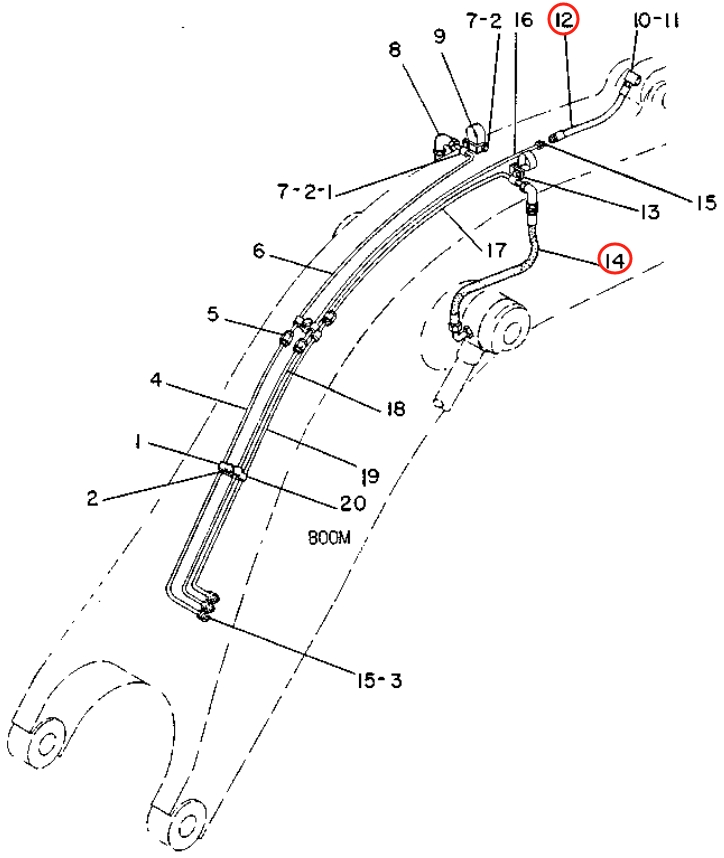 Caterpillar CAT®229 installation diagram showing hydraulic hose 3V-7516 at Pipe No. 14