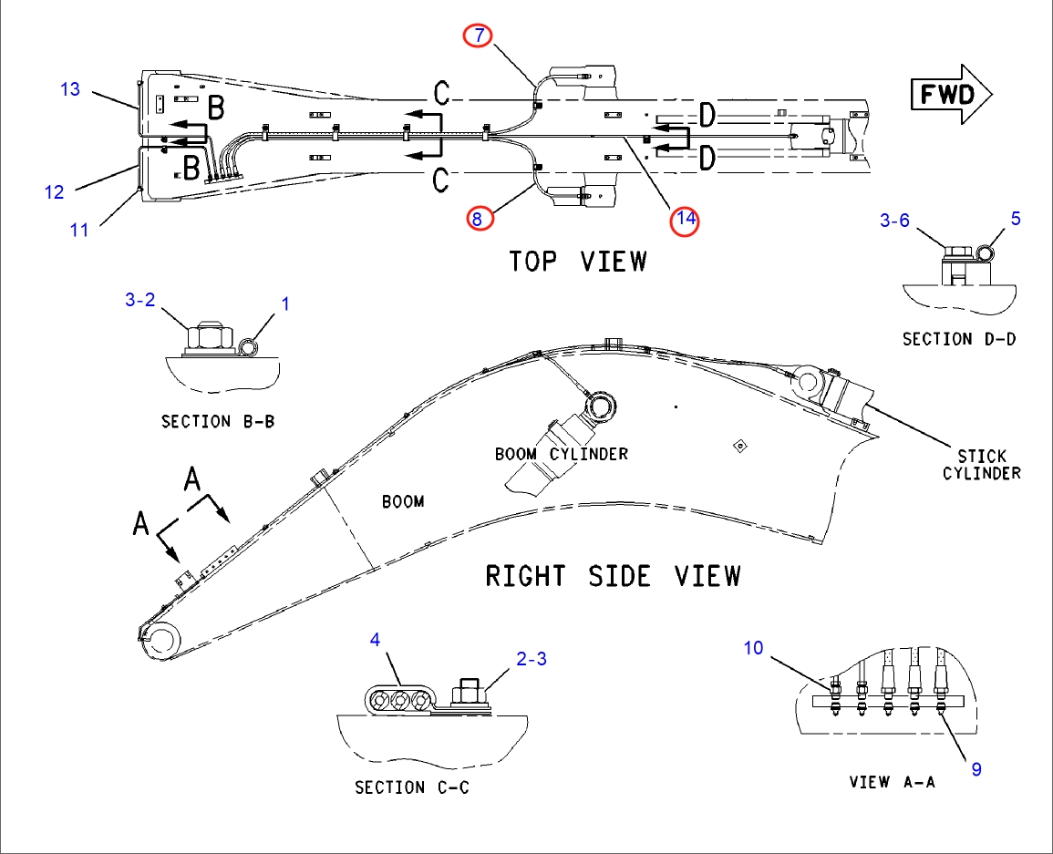 Caterpillar CAT®318C installation diagram showing hydraulic hose 115-2677 at Pipe No. 7