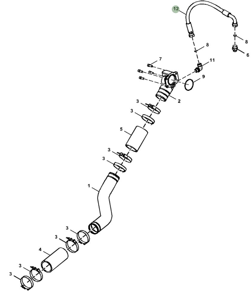 Hitachi ZX290LC-5G installation diagram showing hydraulic hose 4644625 at Pipe No. 12